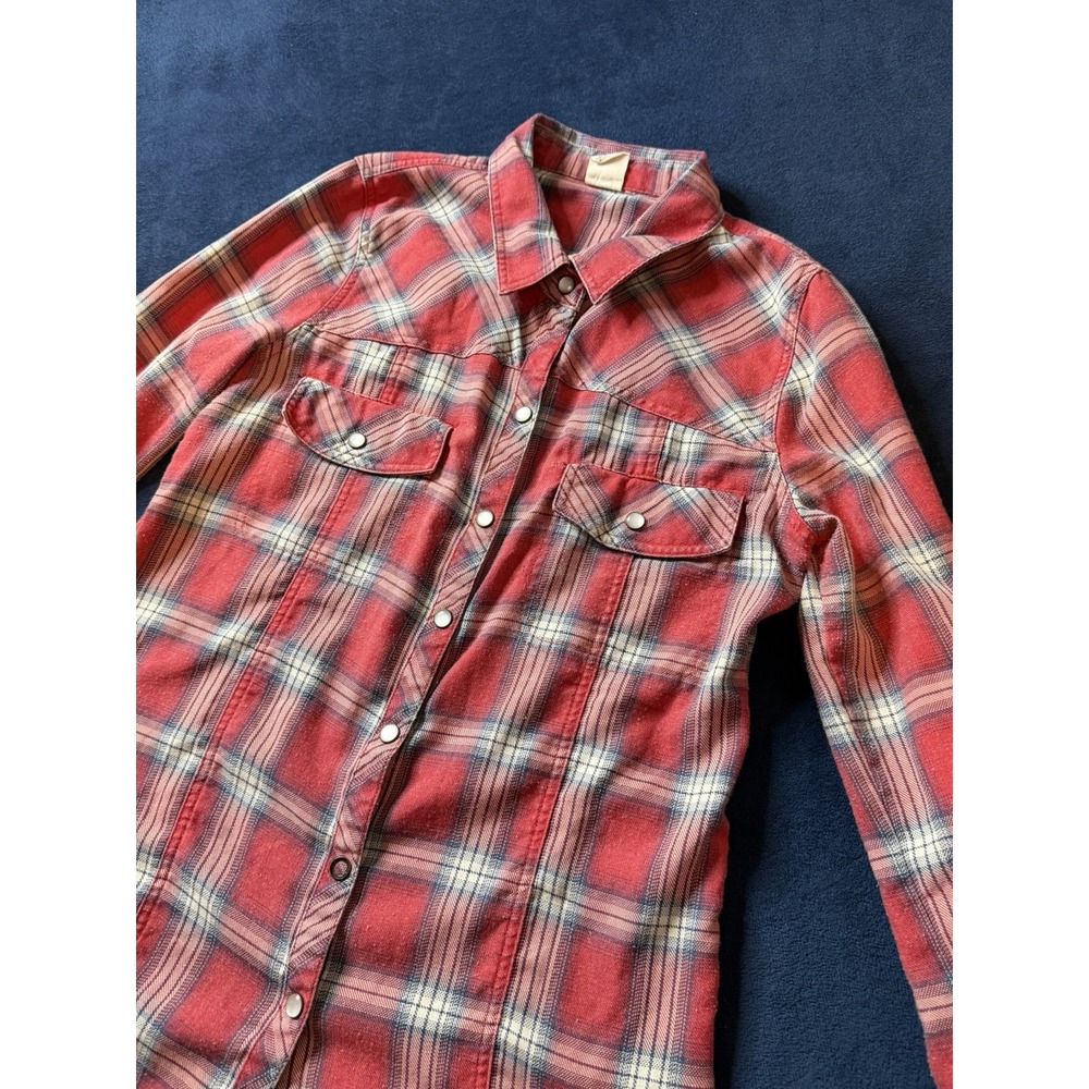 Roxy Cowgirl Western Plaid Pearl Snap Shirt Womens Small Red Y2K Country Top